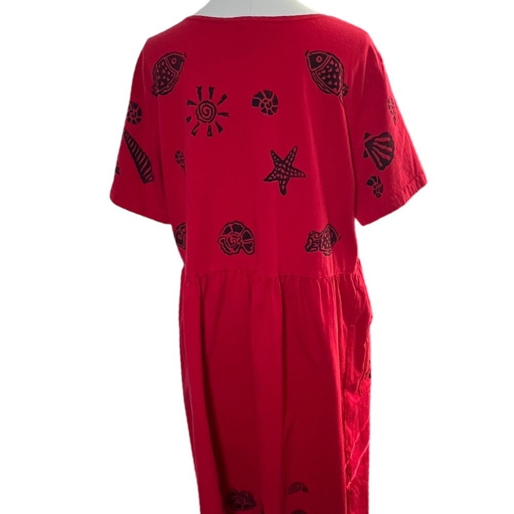 Viva City Red Cotton Beach Nautical Print Casual Dress‎ Pockets Size L - Picture 4 of 10
